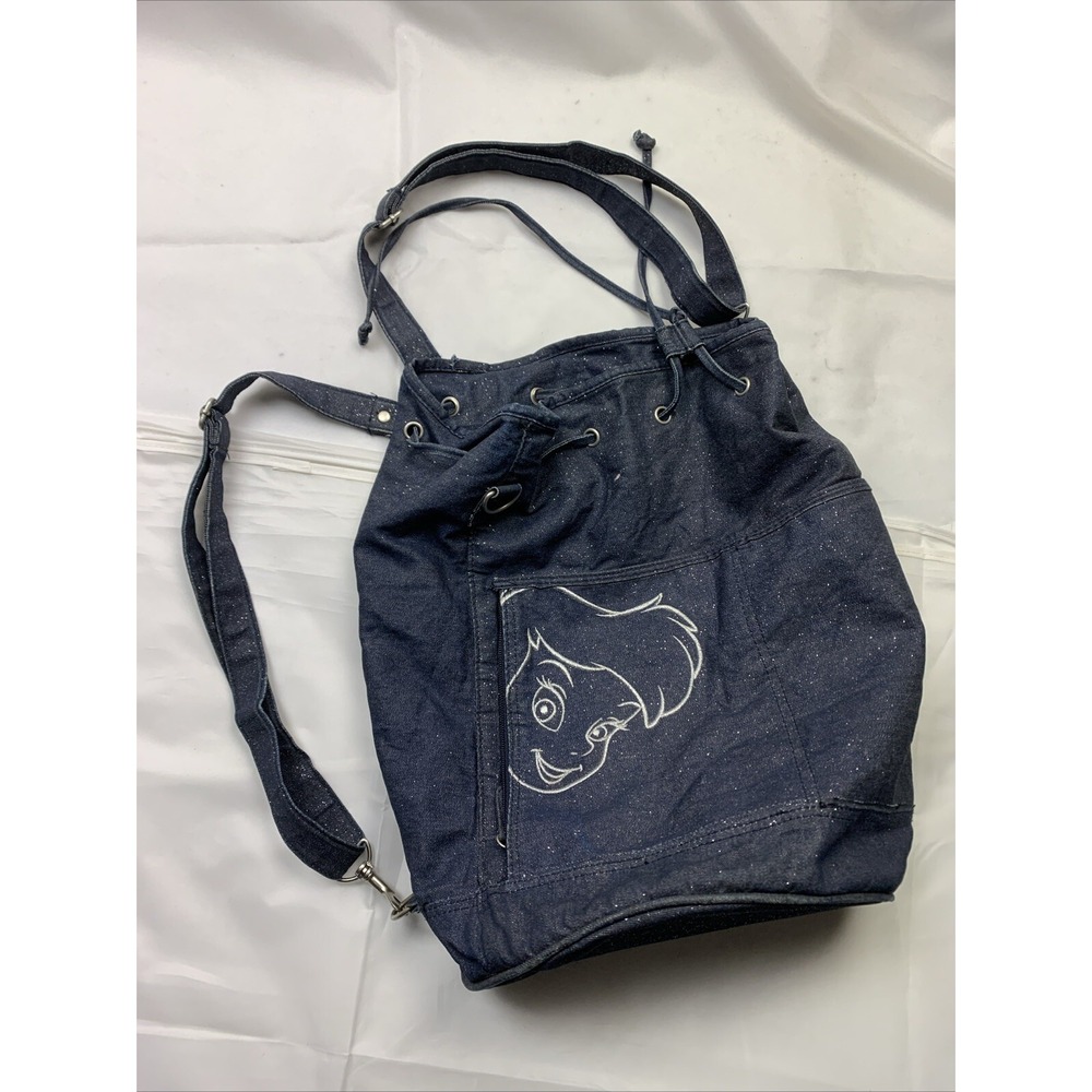 Disneyland Resort Tinker bell Glitter Blue Denim Shoulder‎ Backpack Travel Bag